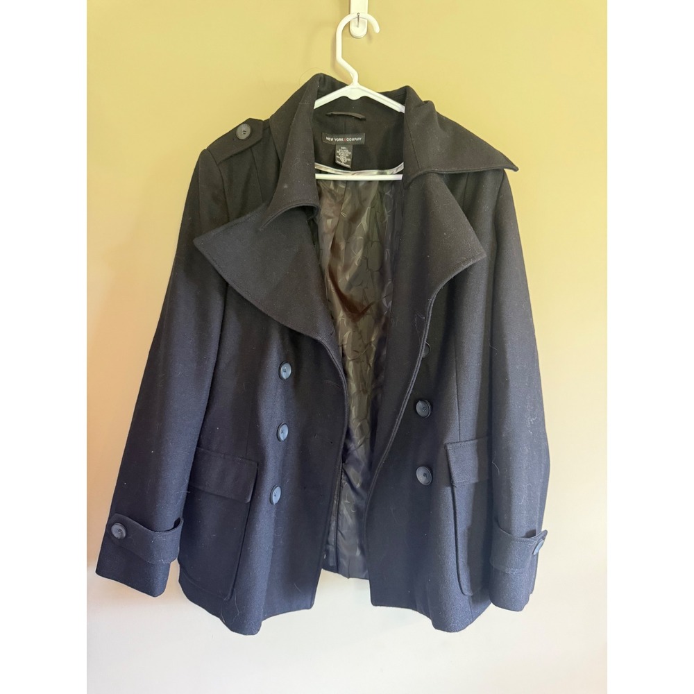 New York & Company Black Wool Blend Double Breasted Pea Coat Womens‎ Large